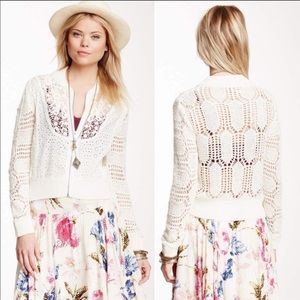 Free People eyelet and crotchet bomber jacket, S